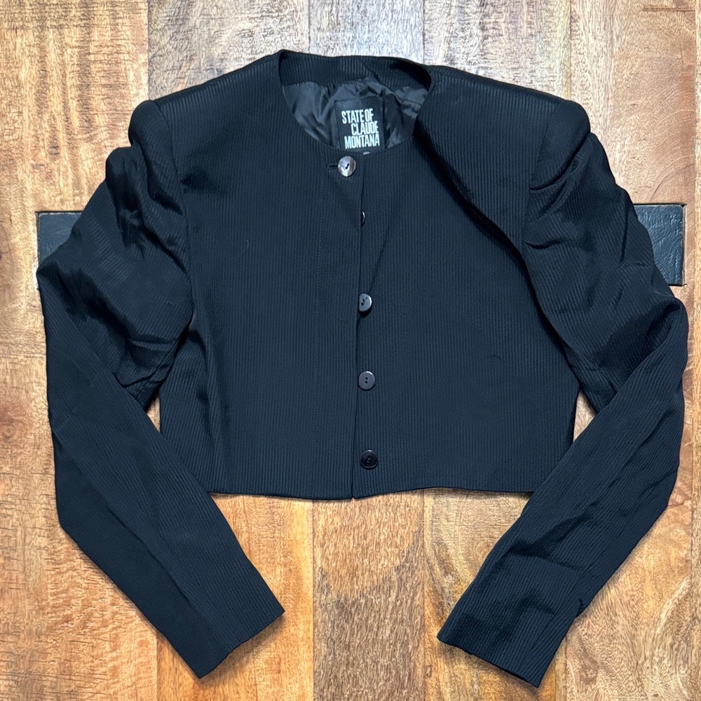 State of Claude Montana cropped blazer exaggerated shoulders suit jacket